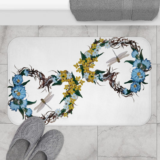 Floral Heart Wreath Bath Mat, Trendy Botanical Accent Rug, Non Slip Backing Memory Foam Mat