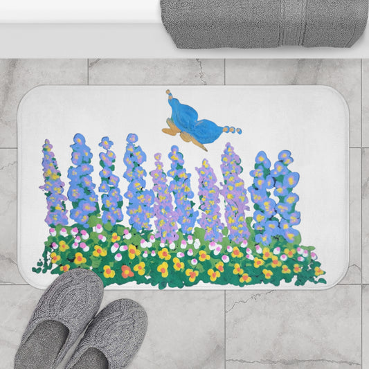 Butterfly Lovers Garden Bath Mat, Trendy Decorative Accent Rug, Nature Inspired Bathroom Decor