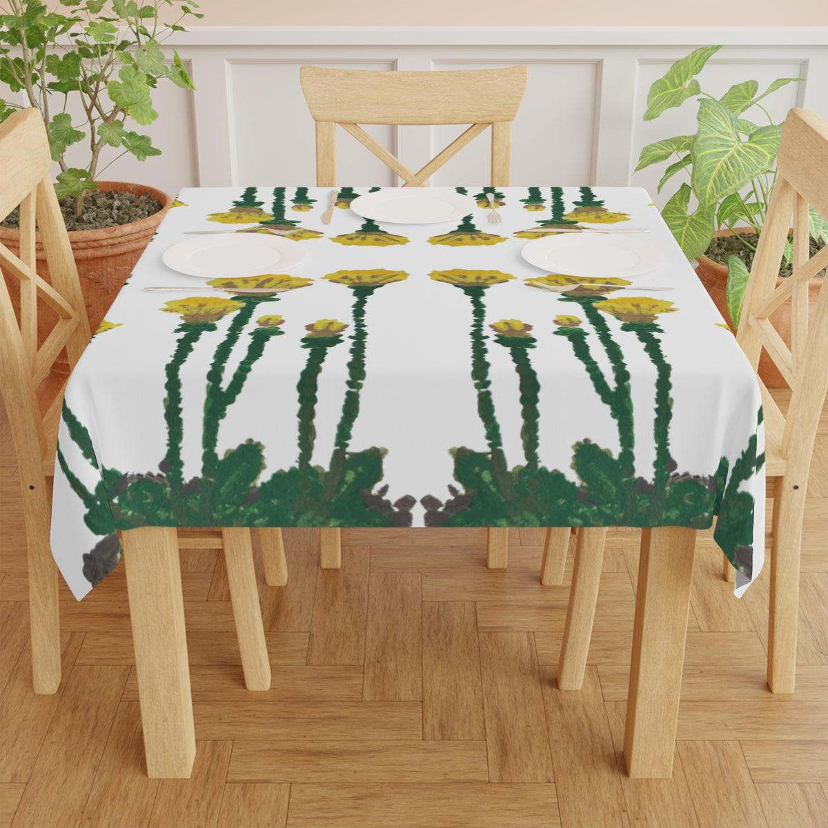 Dandelion Floral Tablecloth, Square Farmhouse Table Throw, Outdoor Tablecloth, Large Beach Blanket