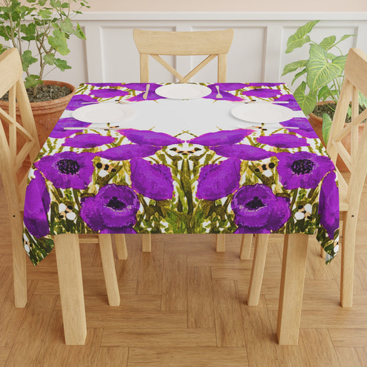 Decorative Purple Poppies Tablecloth, Festive Outdoor Table Throw, Colorful Game Tablecloth
