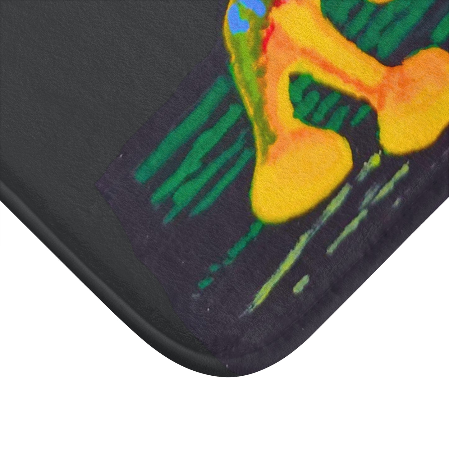 Tree Frog Bath Mat, Nature Inspired Modern Art Accent Rug, Colorful Black Green Bathroom Decor