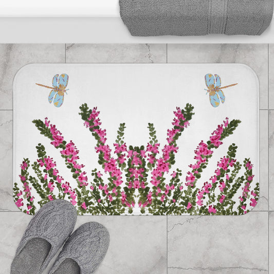 Heather Dragonfly Bath Mat, Trendy Non Slip Backing Accent Rug, Beautiful Decorative Memory Foam Bath Rug