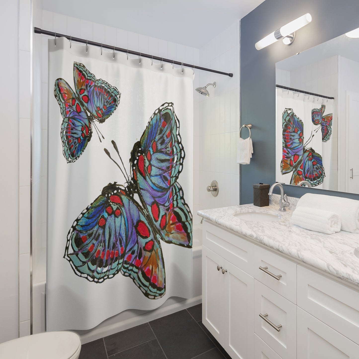 Monarch Shower Curtains, Spring Bathroom Refresh Gift, Printed Floral Bathroom Decor