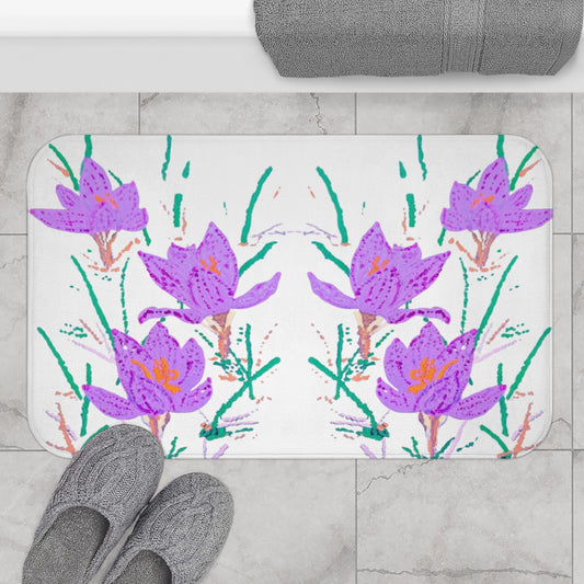 Crocus Flower Bath Mat, Beautiful Printed Non Slip Accent Rug
