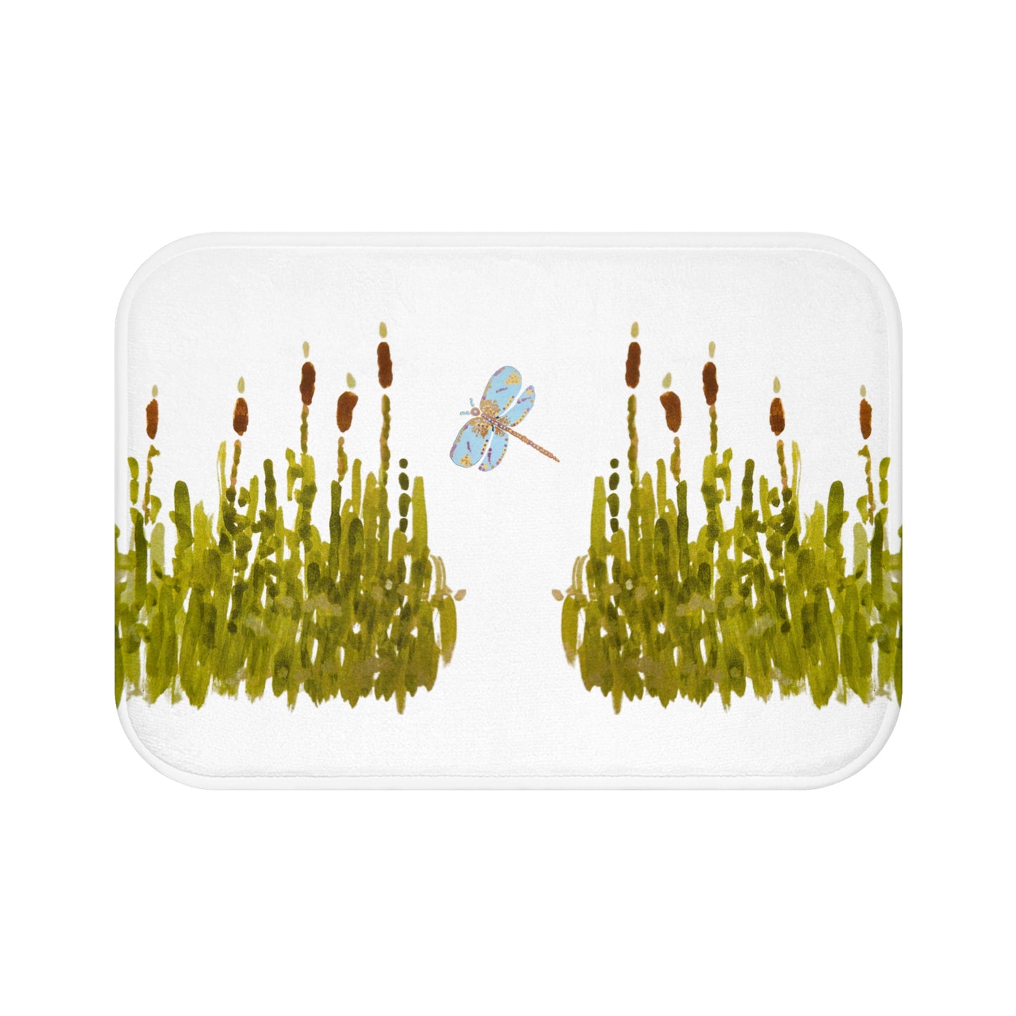 Cattails and Dragonflies Shower Mat, Decorative Floral Accent Rug, Nature Inspired Bathroom Decor, Spring Bathroom Refresh Gift