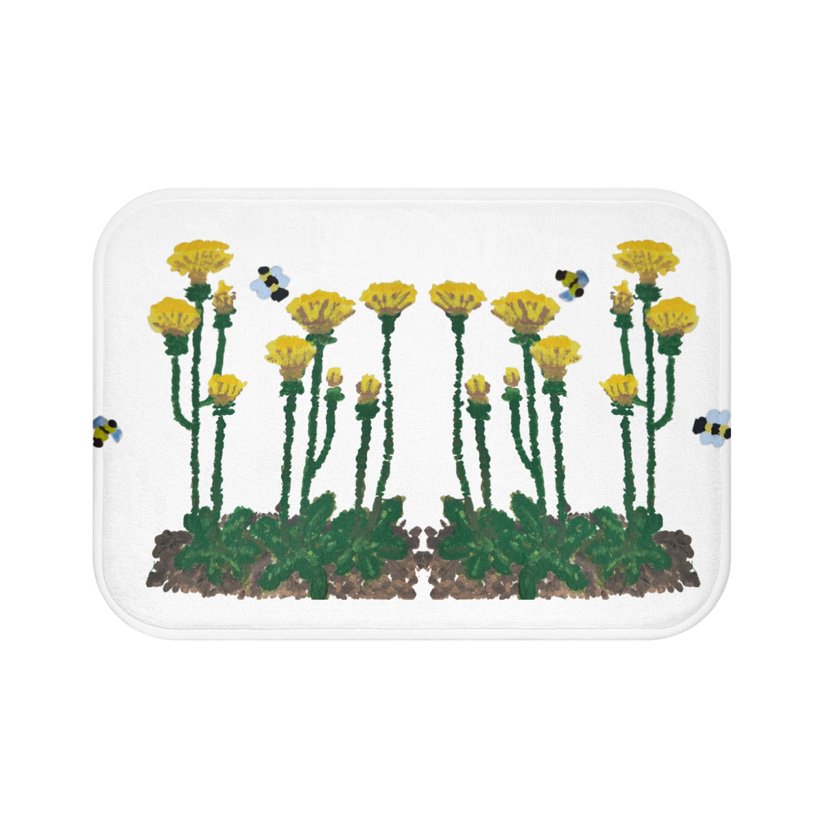 Dandelions and Bees Bath Mat, Trendy Nature Inspired Decorative Accent Rug, Memory Foam, Non Slip Backing