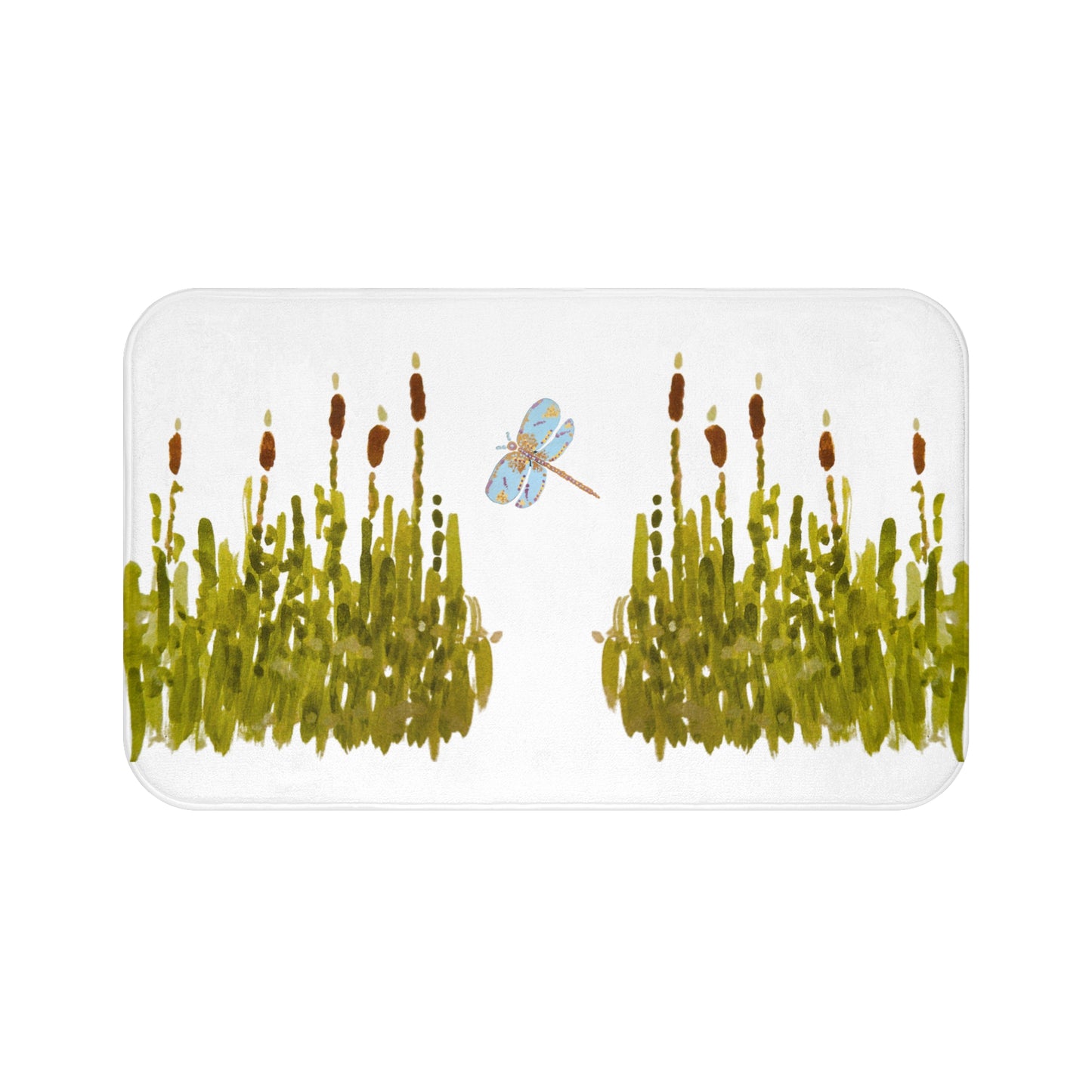 Cattails and Dragonflies Shower Mat, Decorative Floral Accent Rug, Nature Inspired Bathroom Decor, Spring Bathroom Refresh Gift