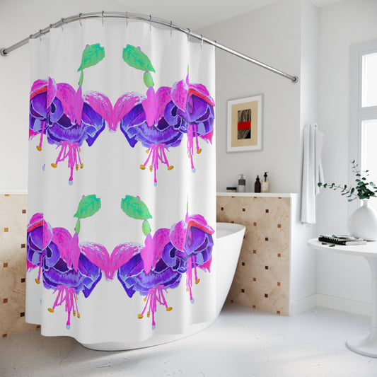 Fuchsia Flower Shower Curtains, Nature Inspired Floral Bathroom Curtain, Spring Refresh Gift