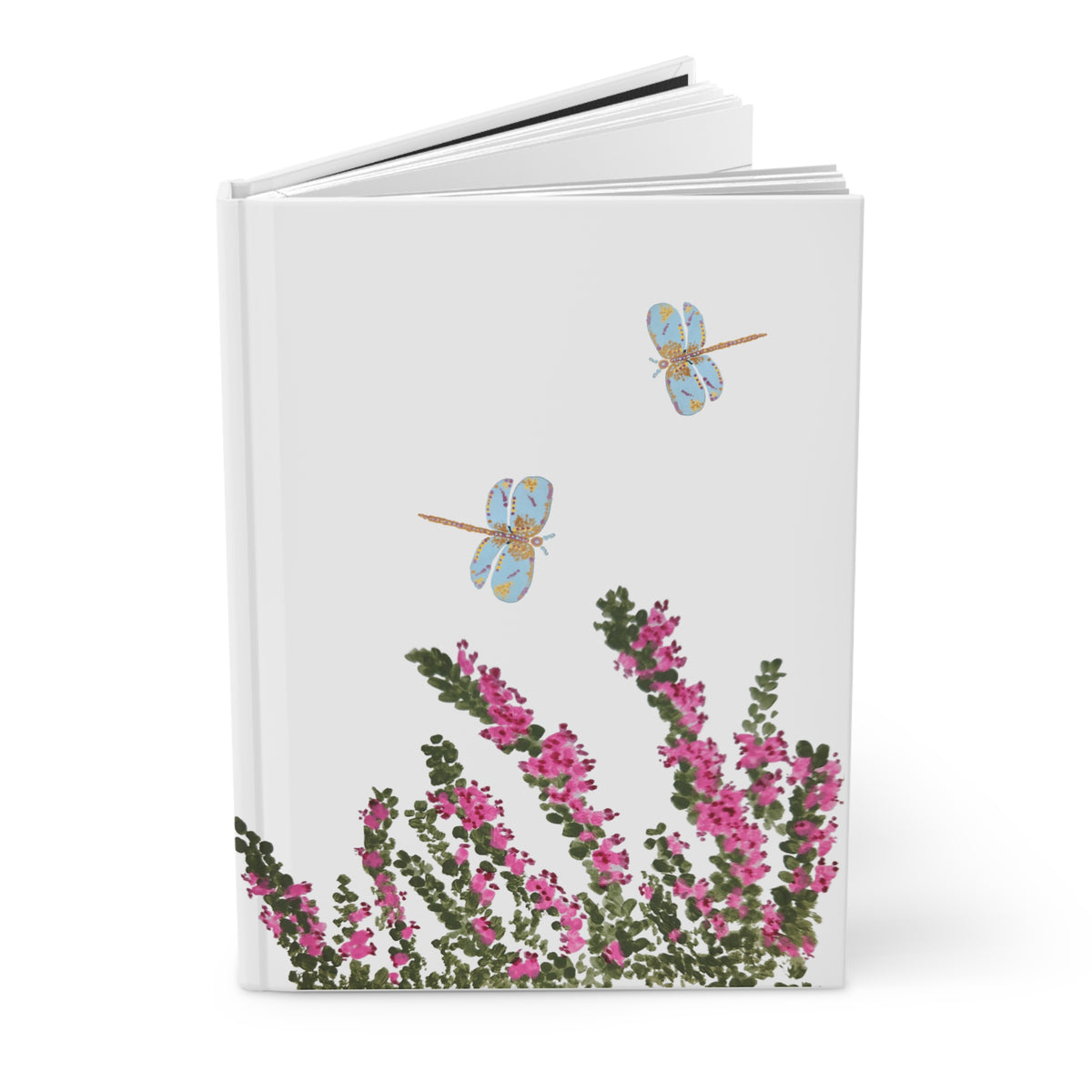 Dragonfly Heather Hardcover Journal, Beautiful Garden Journal, Floral Travel Guide