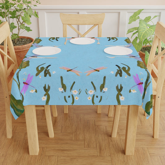 Colorful Dragonfly Tablecloth, Decorative Floral Patterned Table Throw, Square Wedding Tablecloth