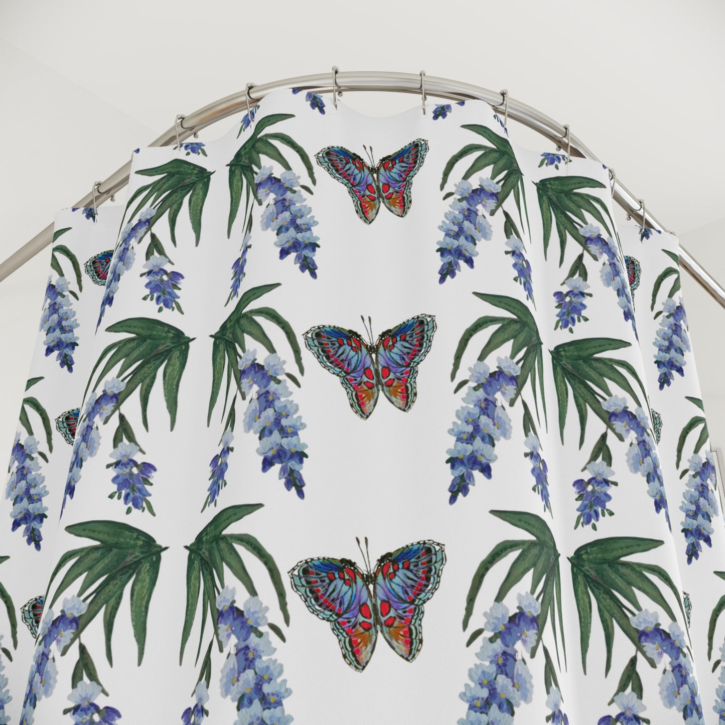 Monarch Wisteria Shower Curtains, Printed Floral Bathroom Decor, Spring Bathroom Refresh Gift