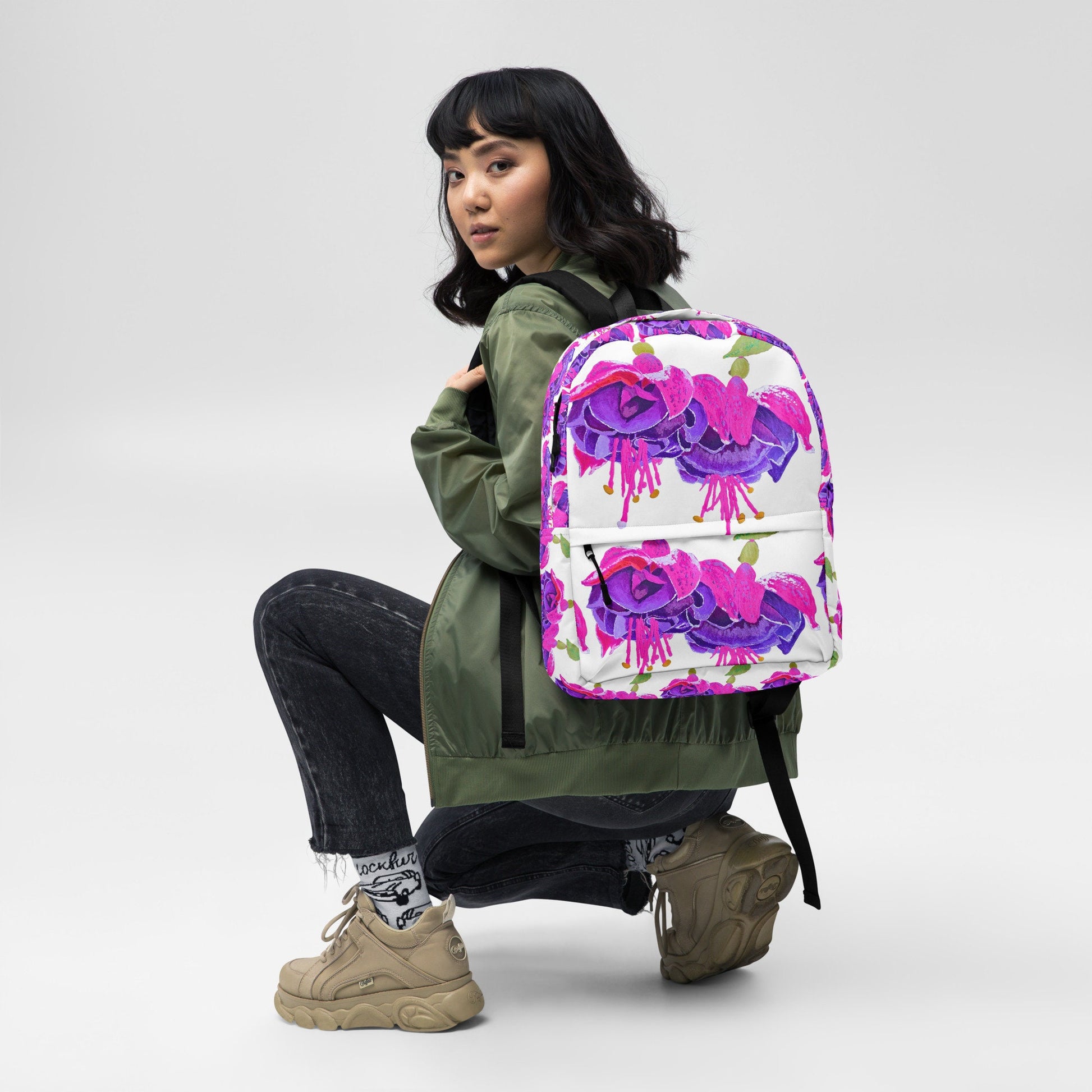 Pink floral backpack,back to school,college backpack,hiking backpack,botanical backpack,wildflower backpack,flower diaper bag,cute backpack