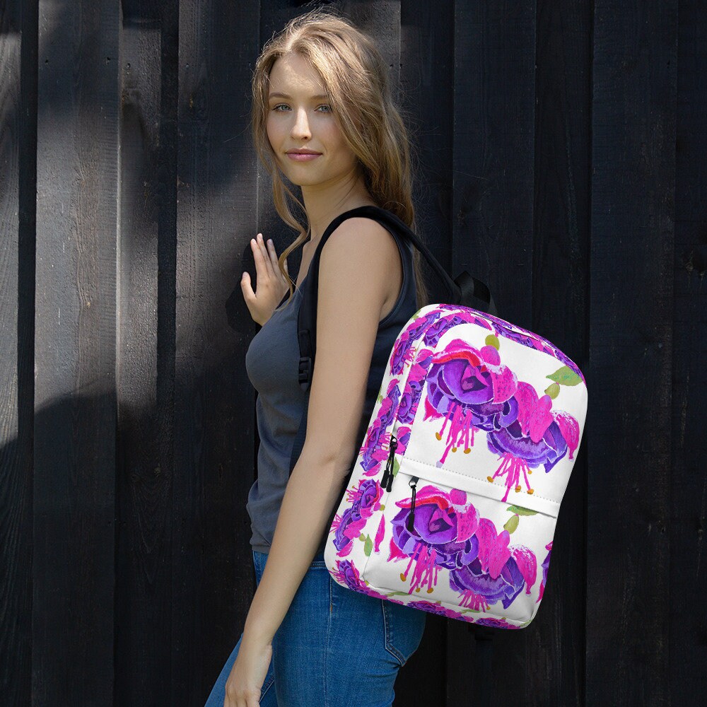 Pink floral backpack,back to school,college backpack,hiking backpack,botanical backpack,wildflower backpack,flower diaper bag,cute backpack