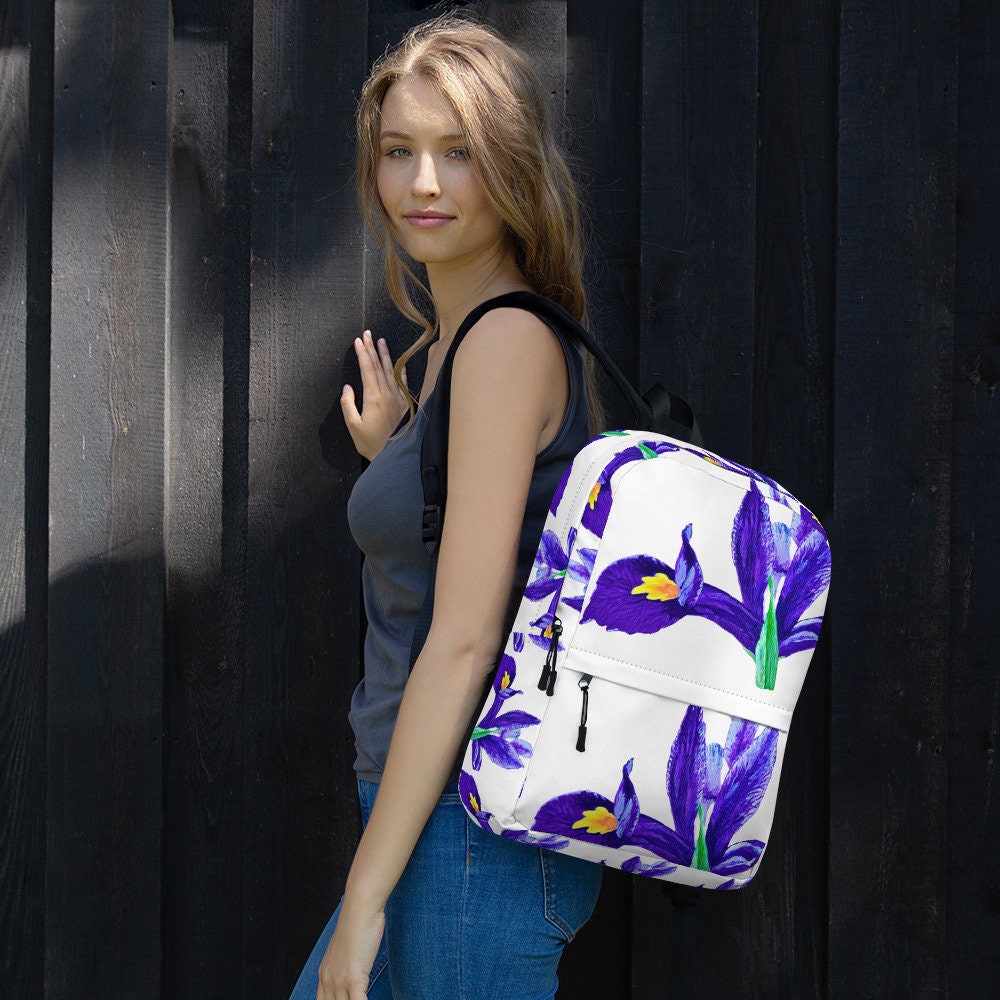Iris floral backpack,back to school,wildflower backpack,botanical backpack,country backpack,aesthetic diaper bag,hiking backpack