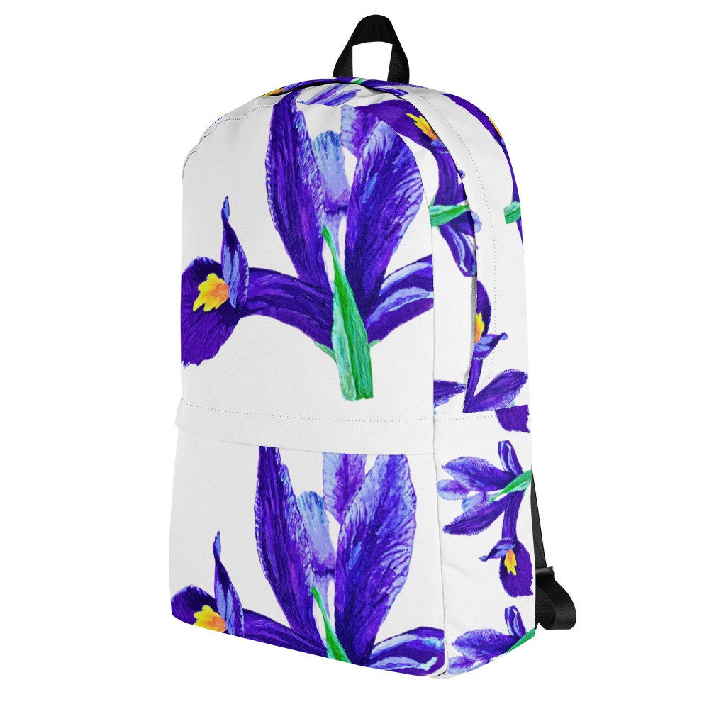 Iris floral backpack,back to school,wildflower backpack,botanical backpack,country backpack,aesthetic diaper bag,hiking backpack