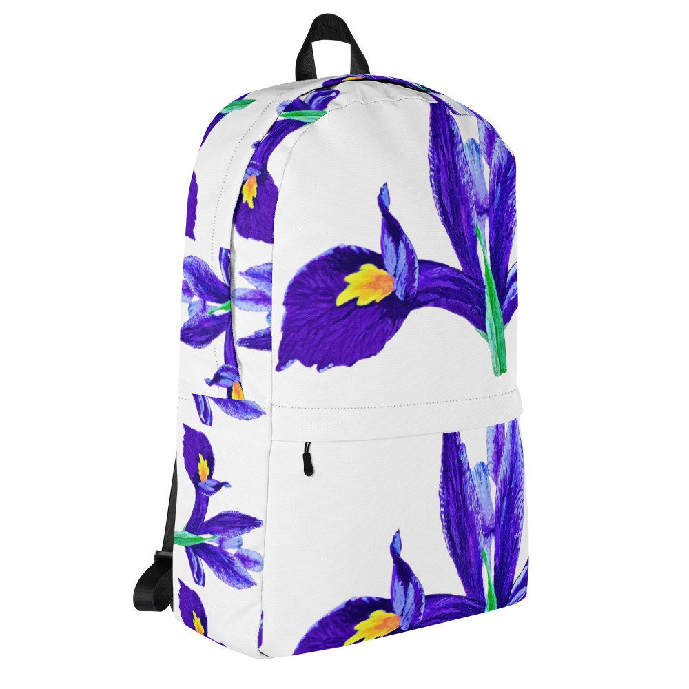 Iris floral backpack,back to school,wildflower backpack,botanical backpack,country backpack,aesthetic diaper bag,hiking backpack