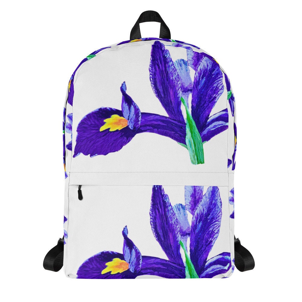 Iris floral backpack,back to school,wildflower backpack,botanical backpack,country backpack,aesthetic diaper bag,hiking backpack