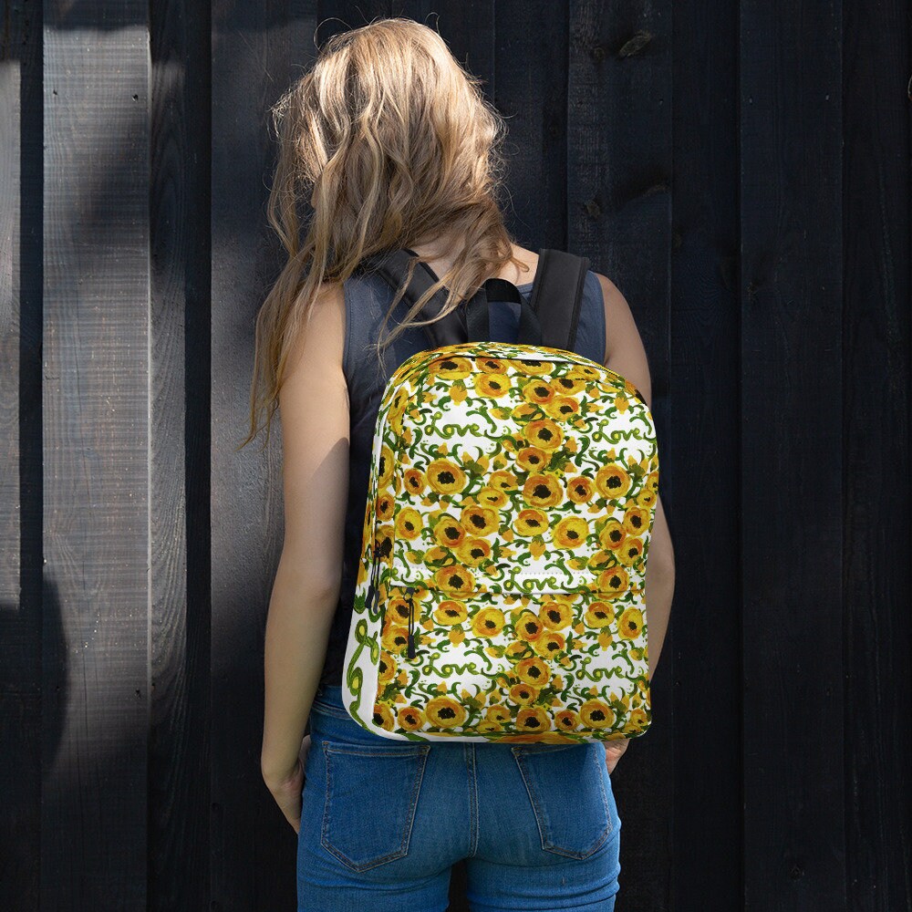 Yellow floral backpack,back to school,wildflower backpack,botanical backpack,aesthetic diaper bag,country backpack,hiking backpack,cool bag
