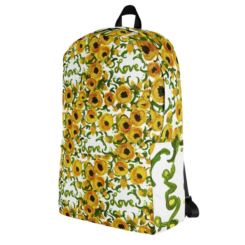 Yellow floral backpack,back to school,wildflower backpack,botanical backpack,aesthetic diaper bag,country backpack,hiking backpack,cool bag