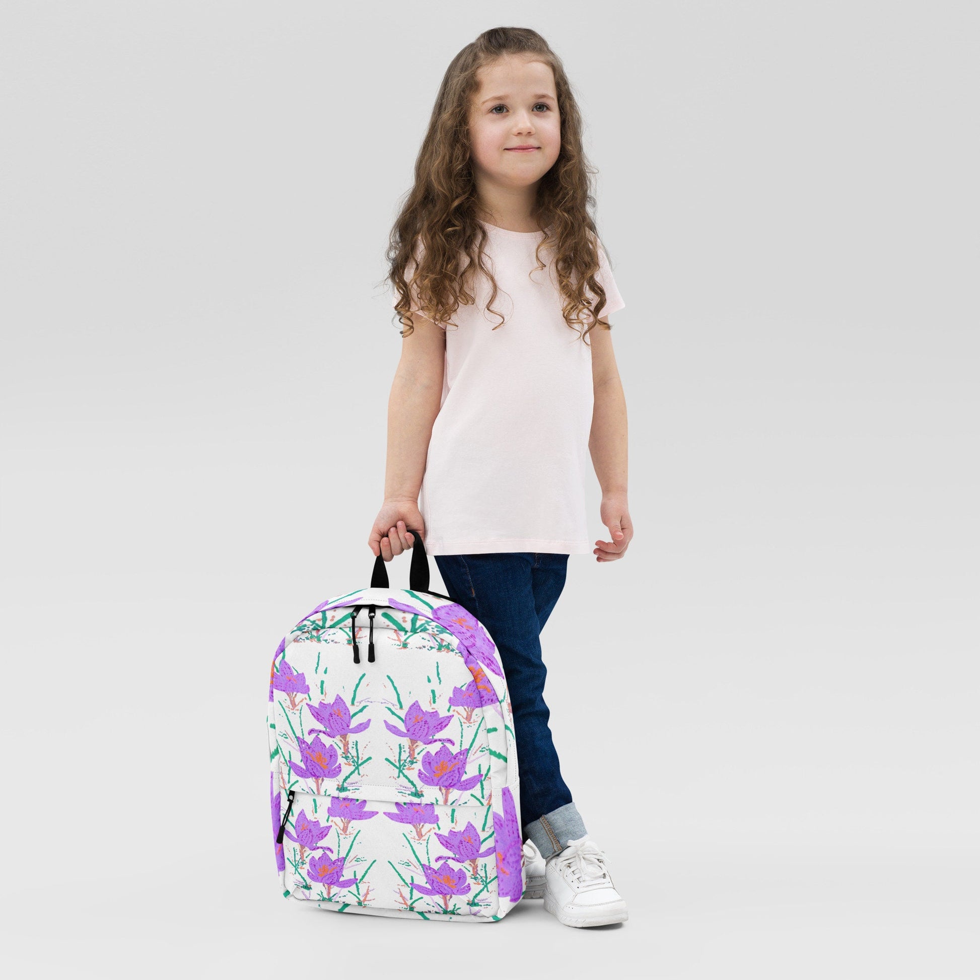 Crocus flower backpack,back to school,wildflower backpack,botanical backpack,country backpack,college backpack,aesthetic diaper bag,cool bag