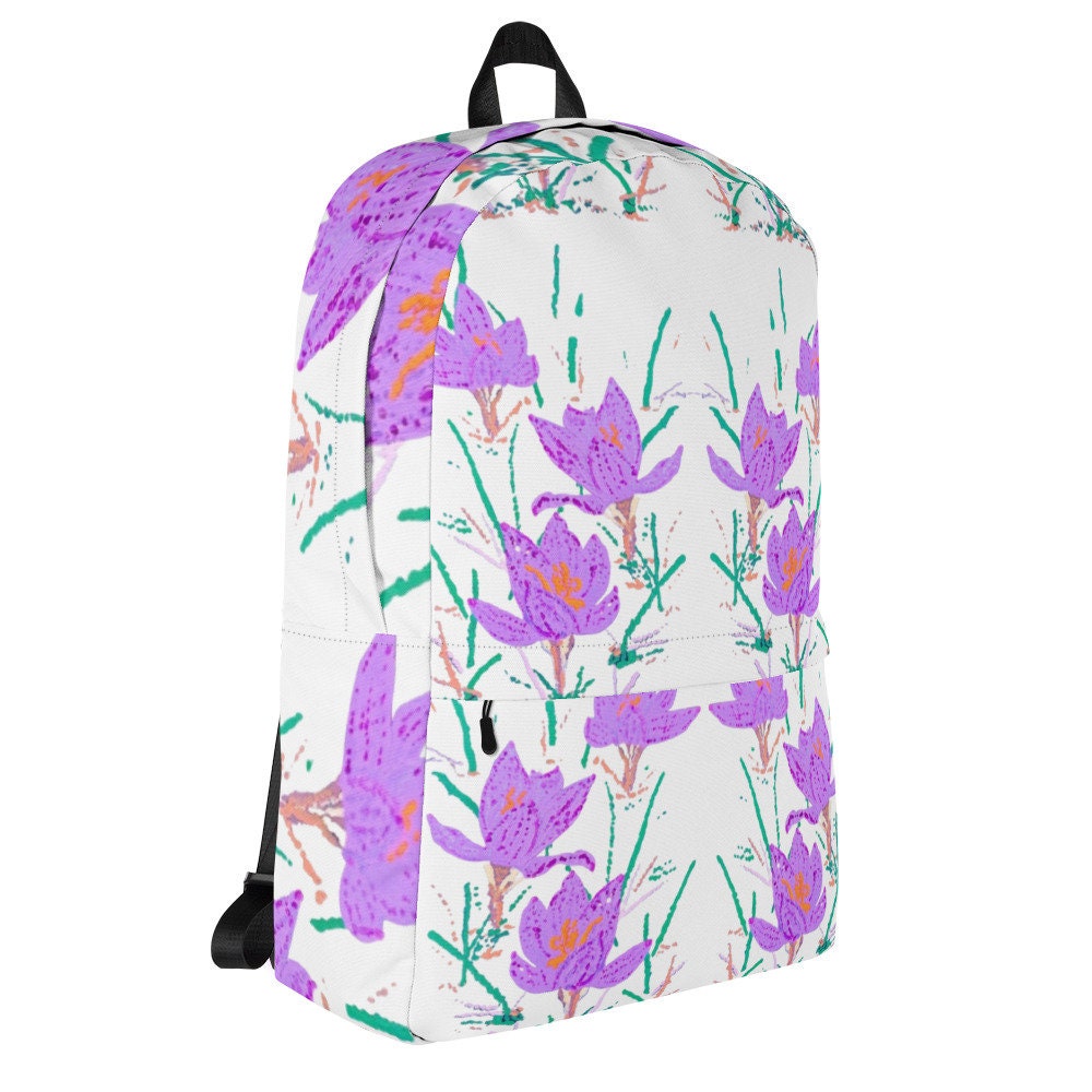 Crocus flower backpack,back to school,wildflower backpack,botanical backpack,country backpack,college backpack,aesthetic diaper bag,cool bag