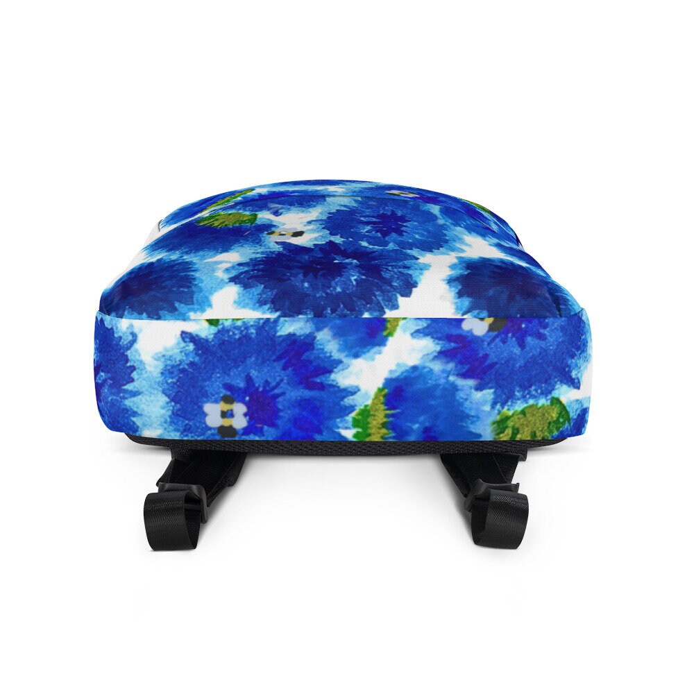 Blue painted flowers backpack,back to school,flower lover gift,botanical backpack,nature lover gift,college backpack,hiking backpack