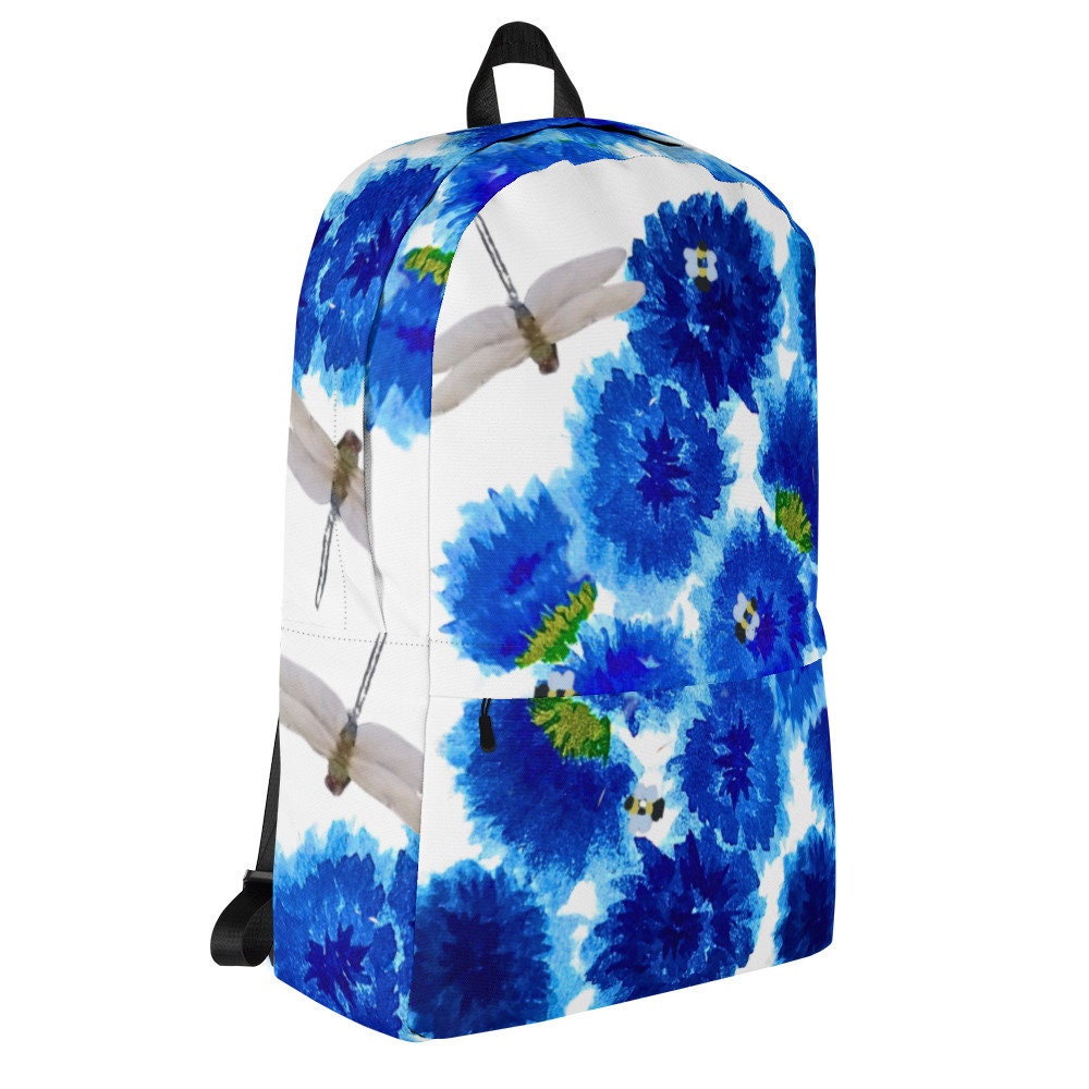 Blue painted flowers backpack,back to school,flower lover gift,botanical backpack,nature lover gift,college backpack,hiking backpack