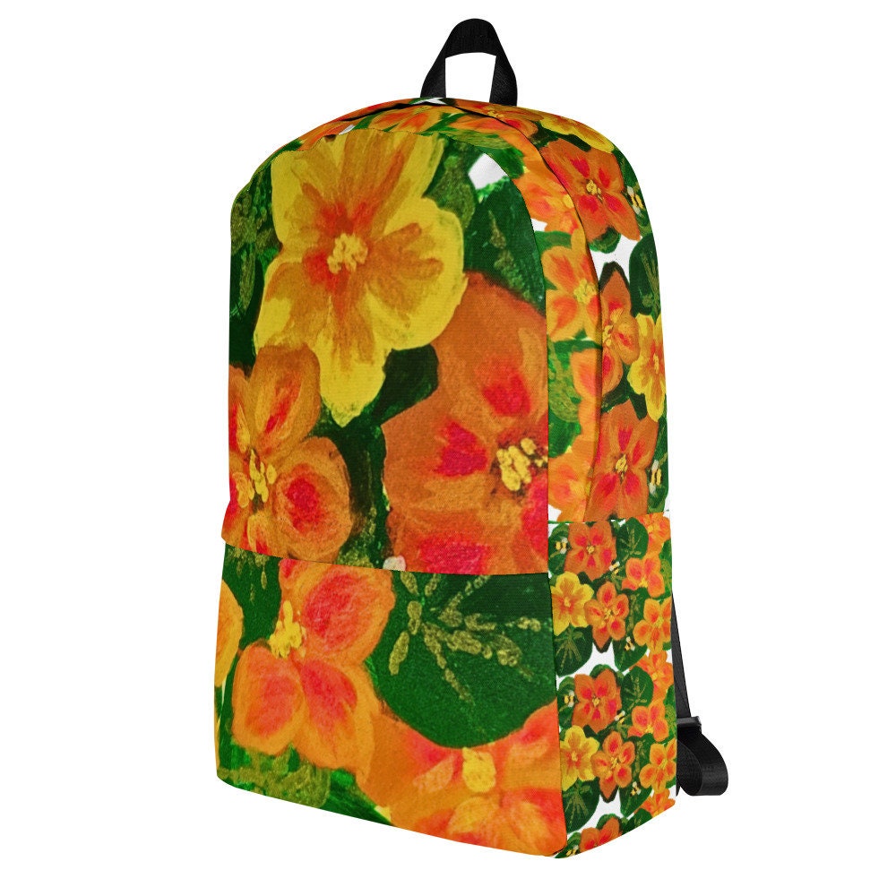 Orange flower backpack,back to school,college backpack,work backpack,hiking backpack,botanical backpack,aesthetic backpack,diaper bag