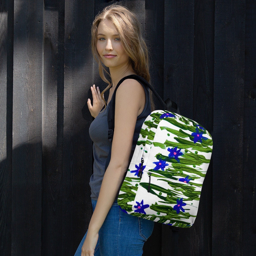 Blue wildflower backpack,back to school,college backpack,work backpack,hiking backpack,cute diaper bag,country backpack,aesthetic backpack