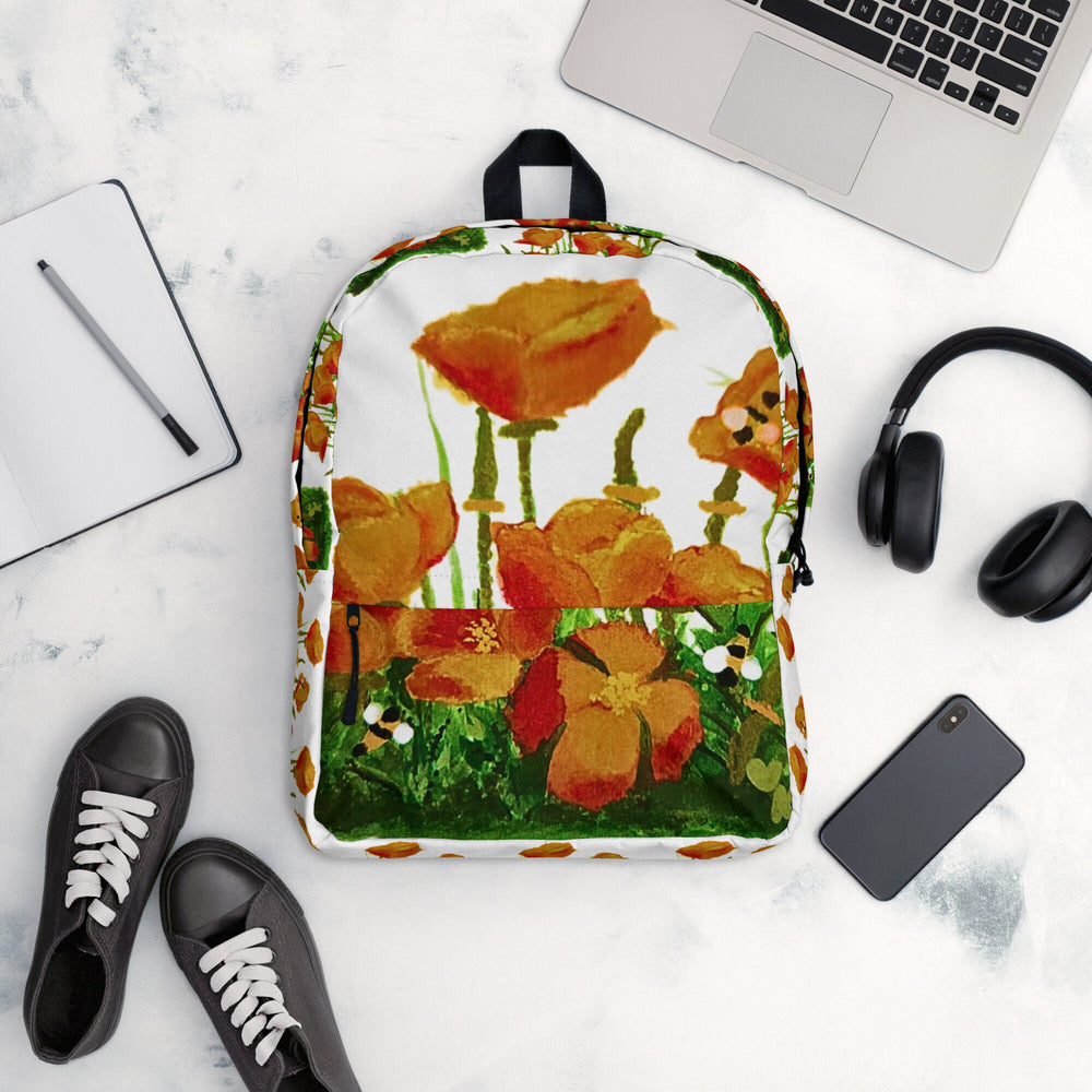California poppies backpack,back to school,college backpack,hiking backpack,botanical backpack,country backpack,aesthetic diaper bag