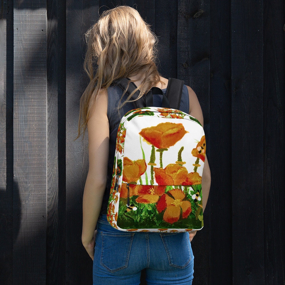 California poppies backpack,back to school,college backpack,hiking backpack,botanical backpack,country backpack,aesthetic diaper bag