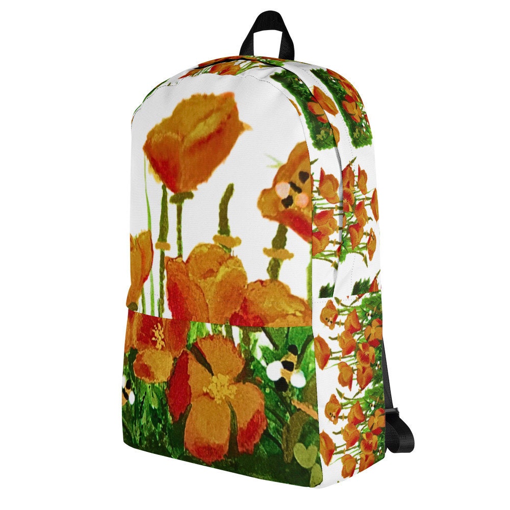 California poppies backpack,back to school,college backpack,hiking backpack,botanical backpack,country backpack,aesthetic diaper bag