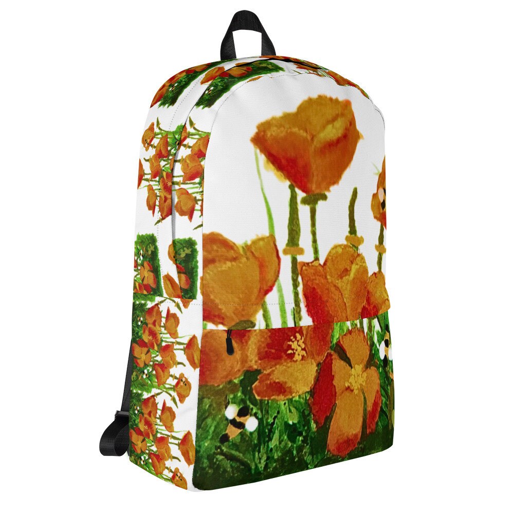 California poppies backpack,back to school,college backpack,hiking backpack,botanical backpack,country backpack,aesthetic diaper bag