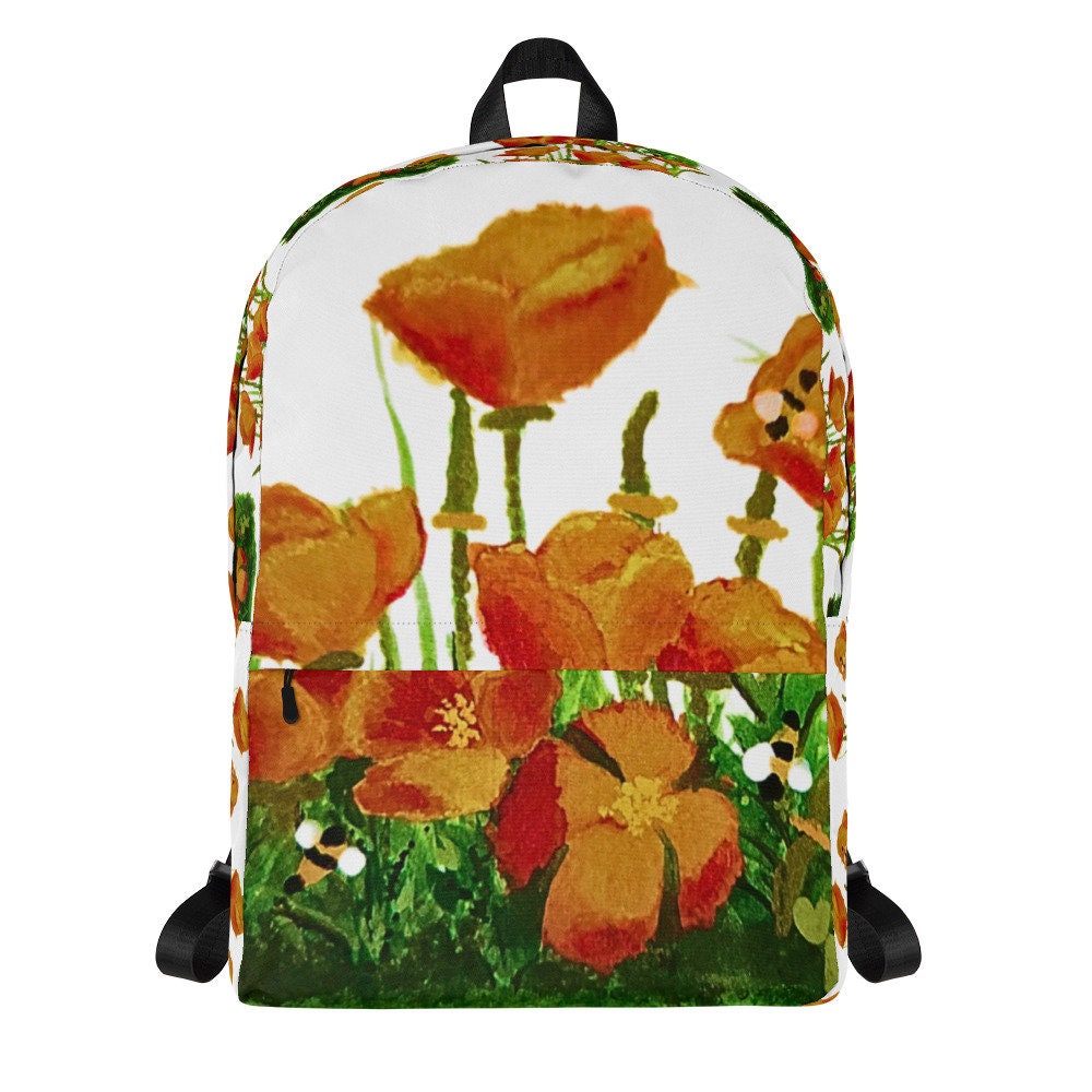 California poppies backpack,back to school,college backpack,hiking backpack,botanical backpack,country backpack,aesthetic diaper bag