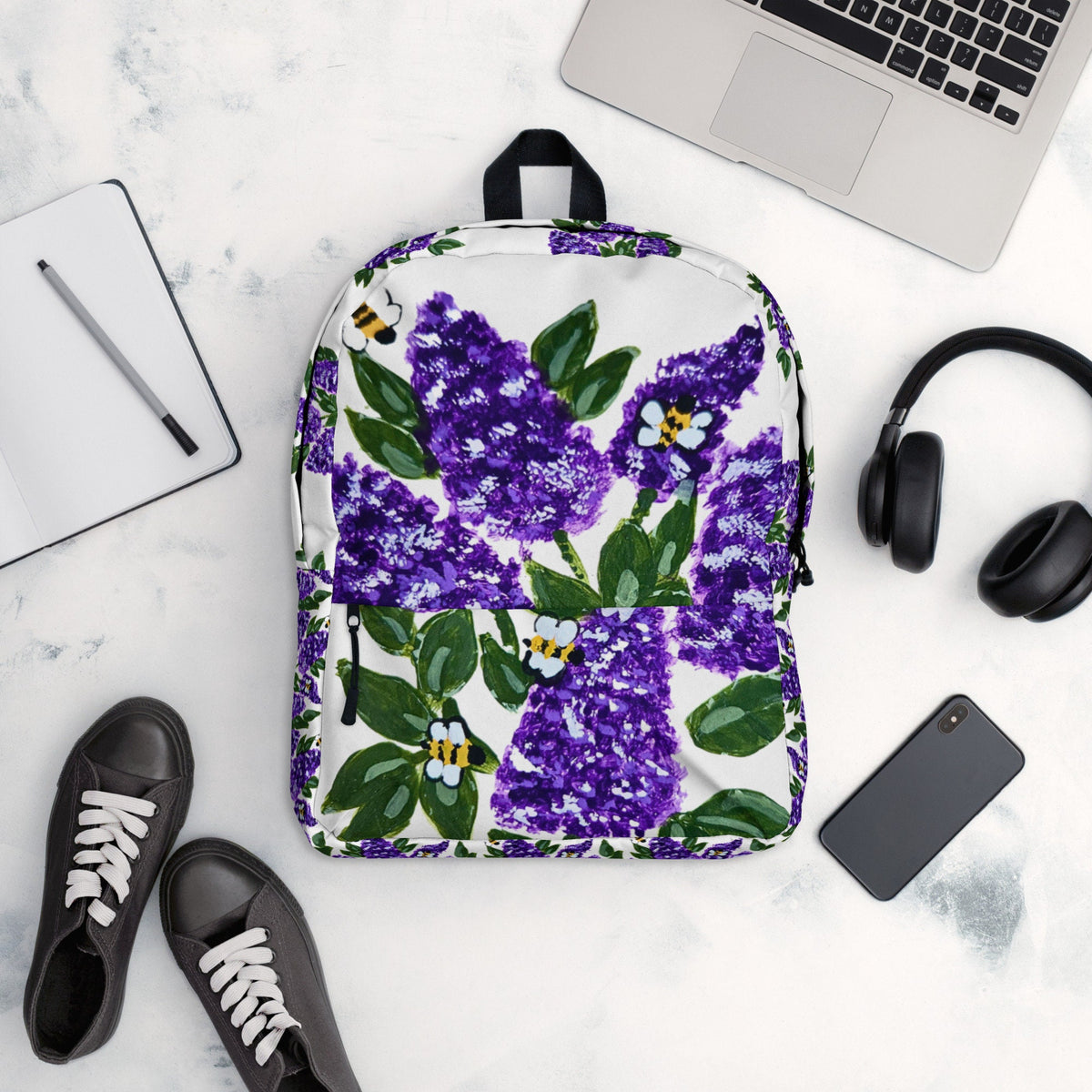 Lilac flower backpack,back to school,wildflower backpack,botanical gift,country backpack,college backpack,hiking backpack,womens diaper bag