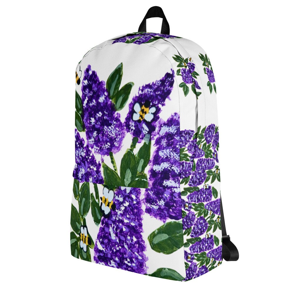 Lilac flower backpack,back to school,wildflower backpack,botanical gift,country backpack,college backpack,hiking backpack,womens diaper bag