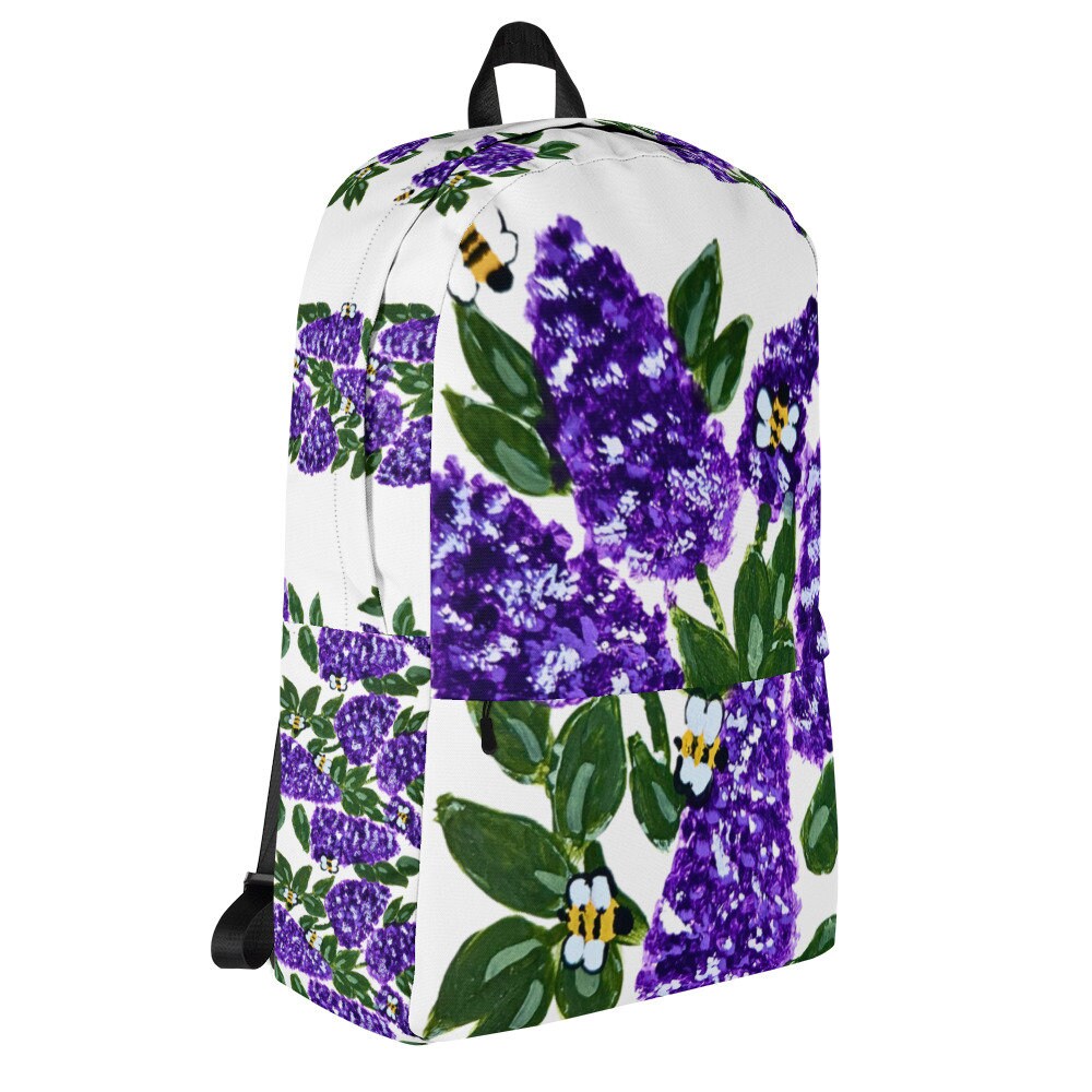 Lilac flower backpack,back to school,wildflower backpack,botanical gift,country backpack,college backpack,hiking backpack,womens diaper bag