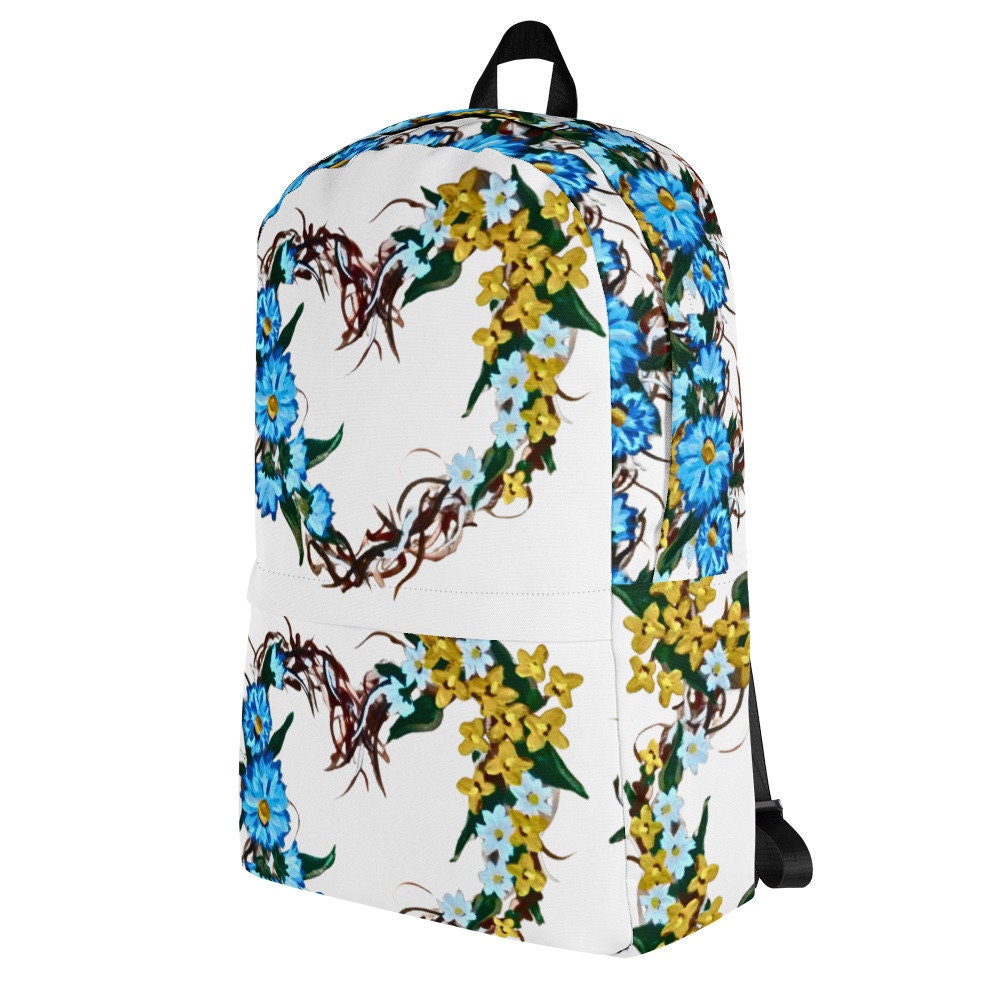 Heart wreath backpack,back to school,wildflower backpack,women&#39;sdiaperbag,country backpack,college backpack,hiking backpack,work backpack