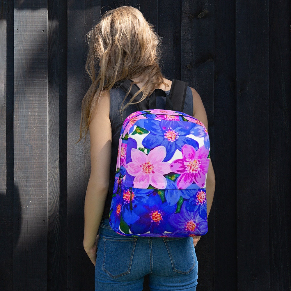 Colorful purple floral backpack,back to school,college backpack,work backpack,hiking backpack,women&#39;s diaper bag,country backpack
