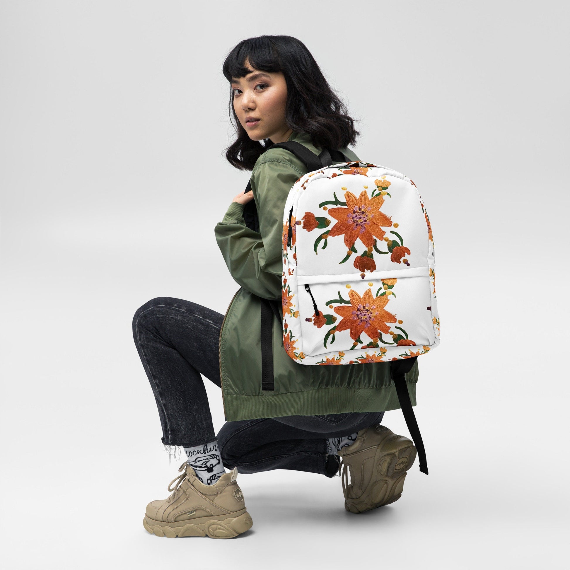 Gold flower backpack,back to school,floral backpack,college backpack,travel backpack,baby backpack,diaper backpack,western backpack,cute bag