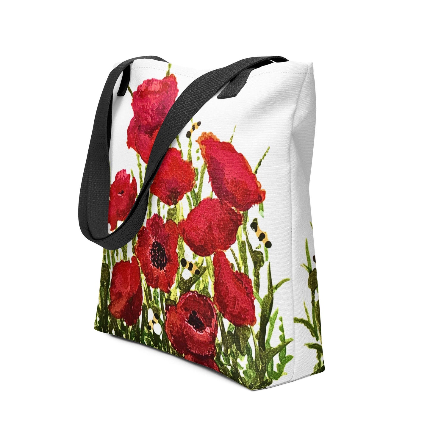 Red poppies reusable tote bag,botanical tote bag,beach tote bag,daycare bag,farmers market bag,nurse tote bag,carry all,durable tote bag