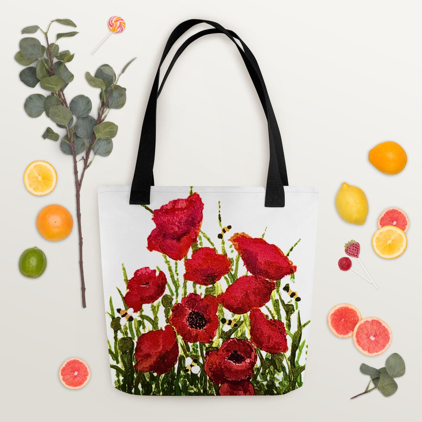 Red poppies reusable tote bag,botanical tote bag,beach tote bag,daycare bag,farmers market bag,nurse tote bag,carry all,durable tote bag