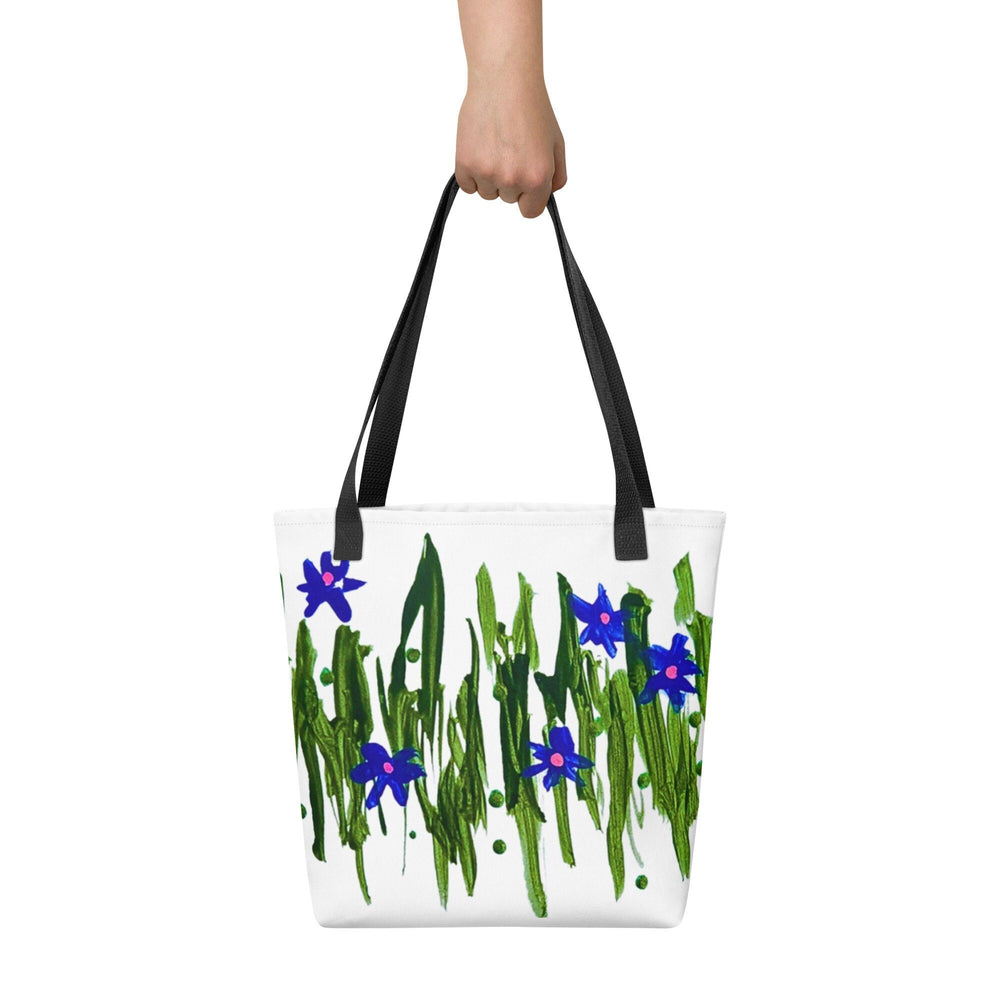 Blue flower reusable tote bag,botanical tote bag,beach tote bag,nurse tote bag,farmers market bag,carry all,daycare bag,wildflower tote bag