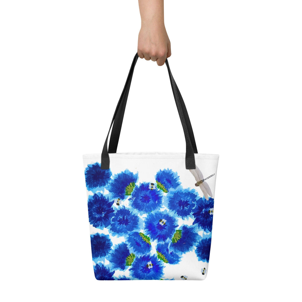 Reusable blue wildflower tote bag,beach tote bag,nurse tote bag,farmers market bag,carry all,dragonfly lover gift,nature lover gift