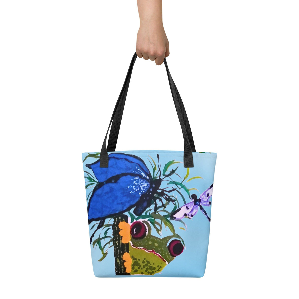 Colorful reusable nature lovers tote bag,beach tote bag,farmers market,carry all,nurse tote bag,butterfly lover gift,frog lover gift