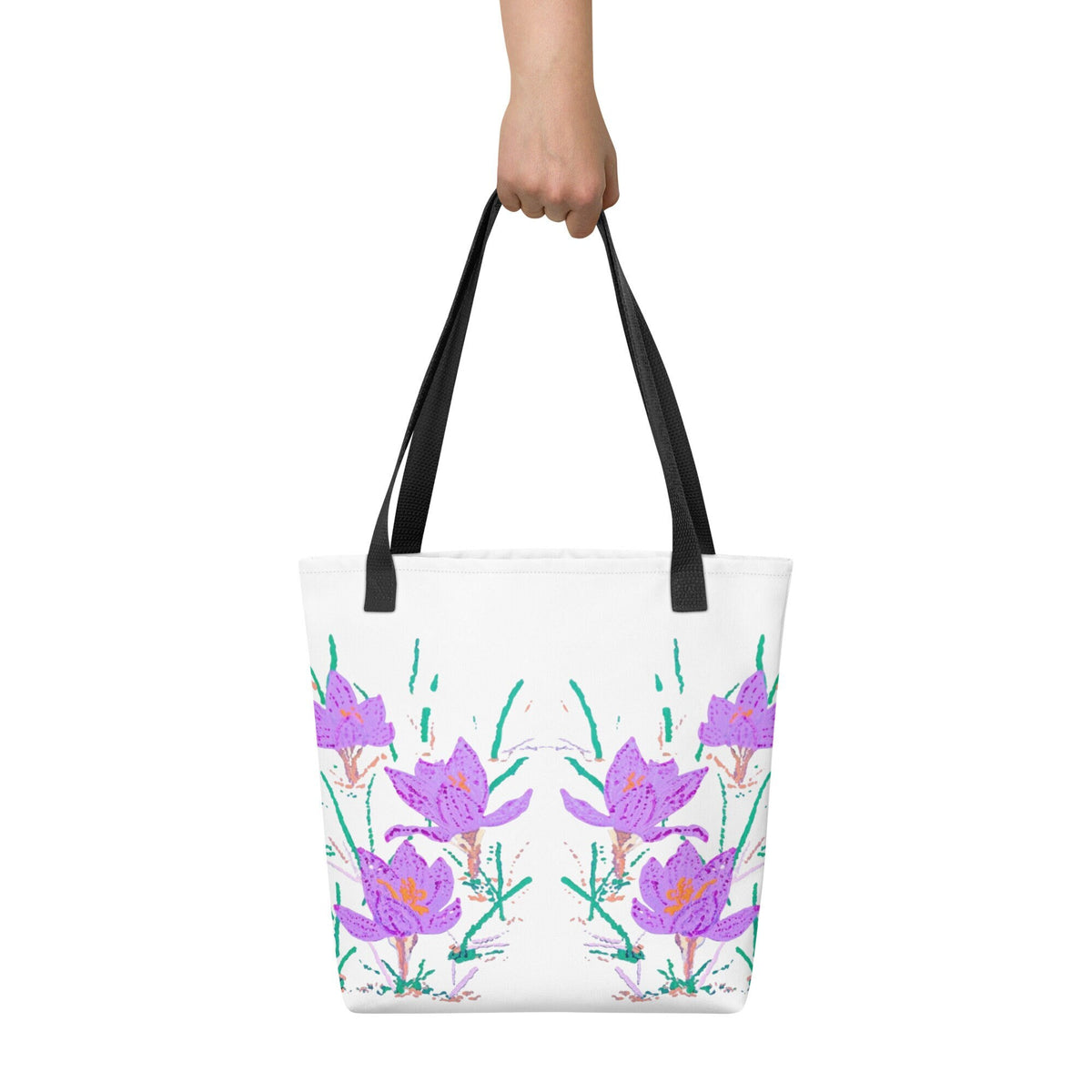 Crocus flower reusable tote bag,beach tote bag,nurse tote bag,carry all,farmers market bag,wildflower tote bag,daycare bag,nature lover gift