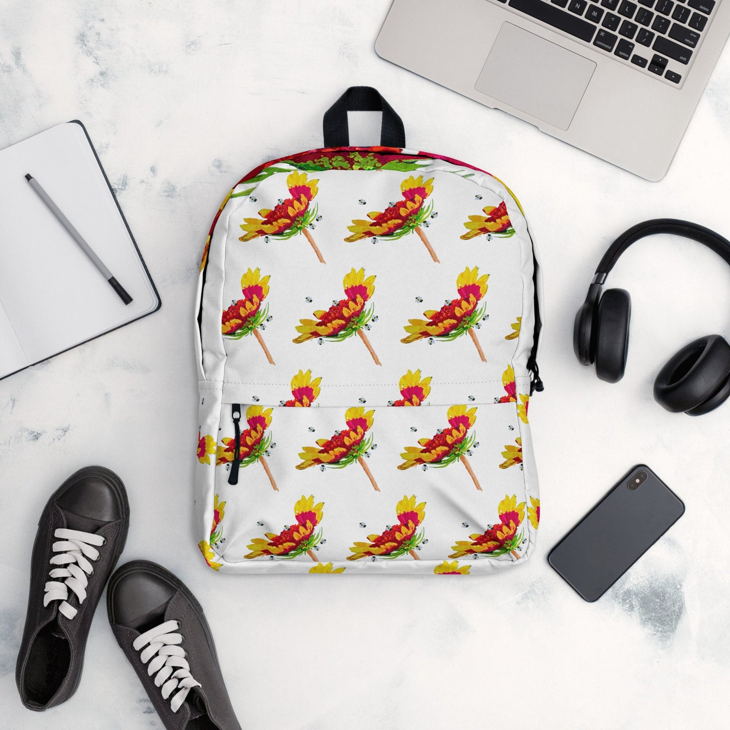 Arizona sun backpack,gaillardia backpack,red floral backpack,botanical backpack,wildflower backpack,cool backpack,aesthetic diaper bag