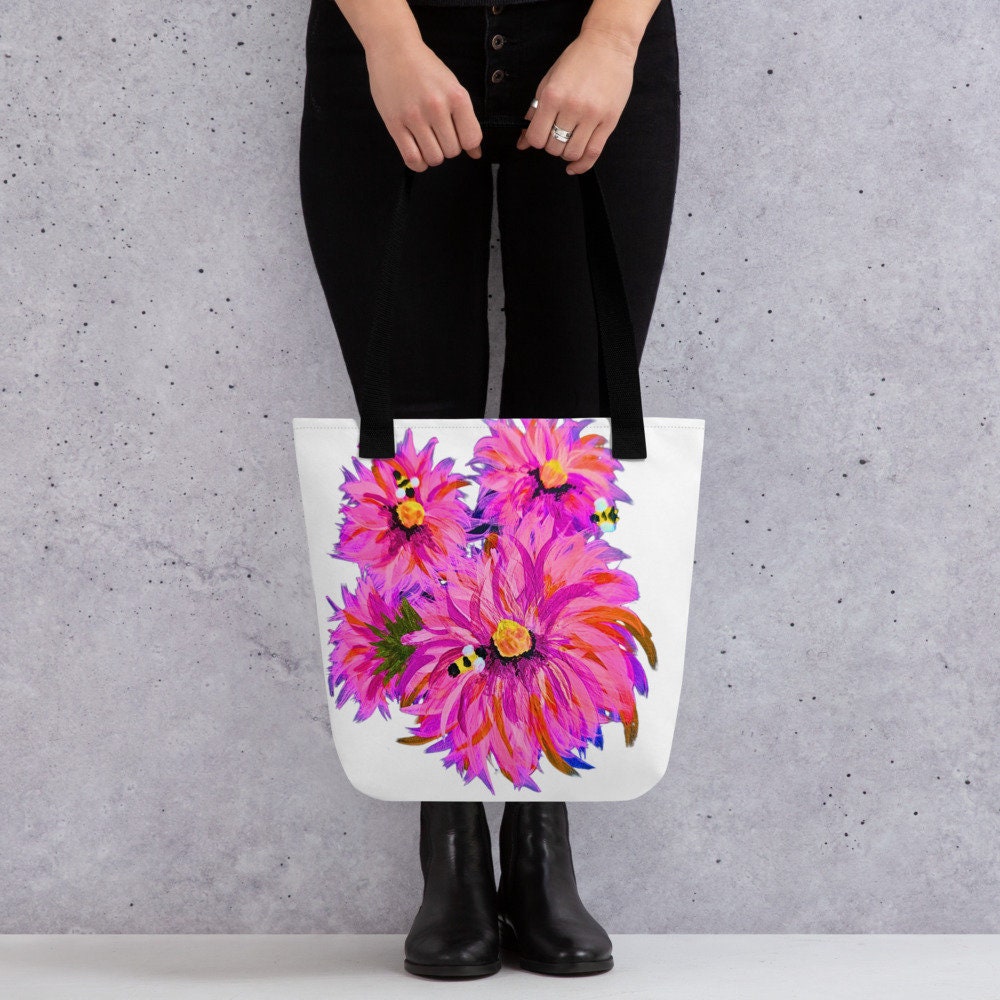 Pink wildflower reusable tote bag,nurse tote bag,beach tote bag,farmers market bag,carry all,nature lovers gift,college tote bag,unique tote