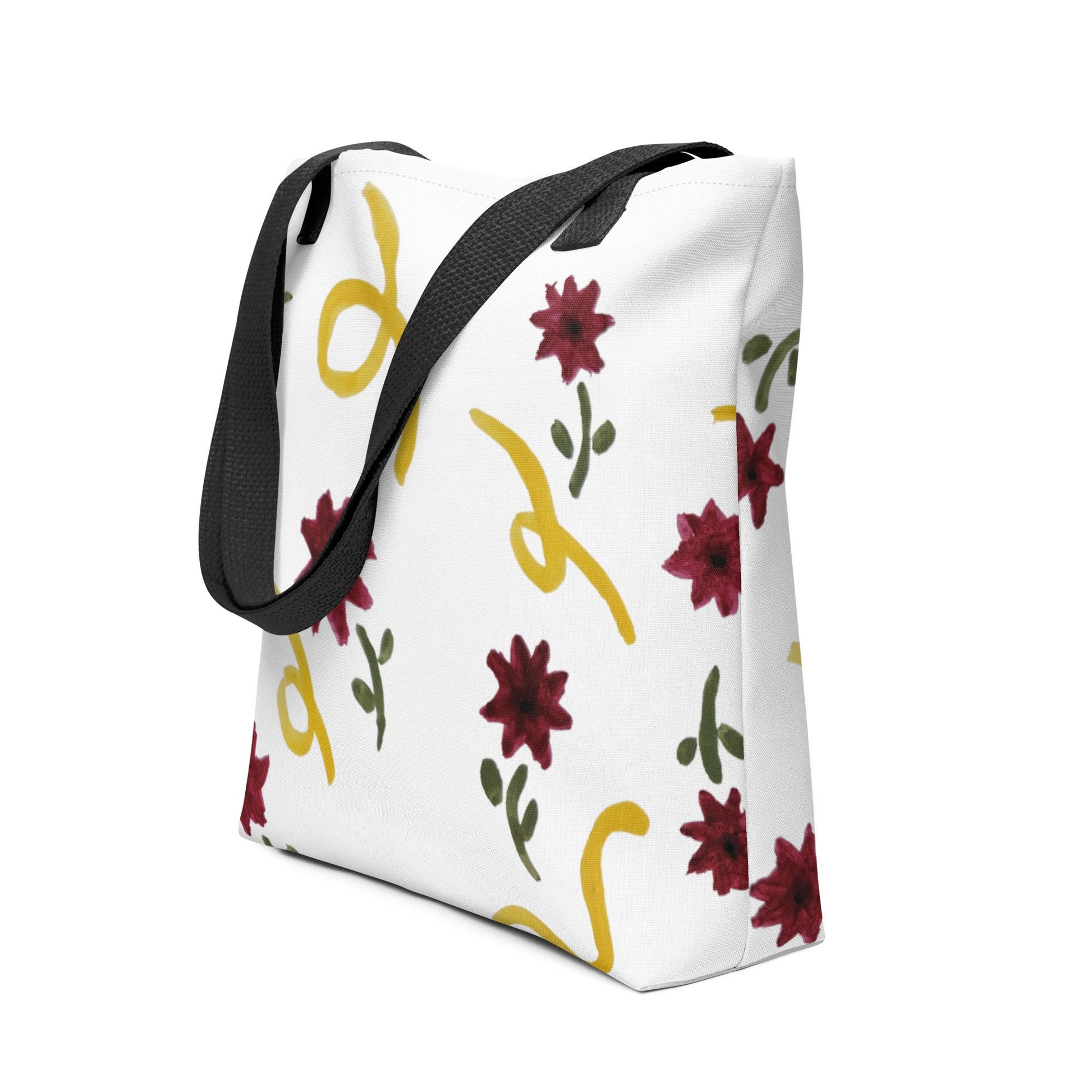 Red and yellow floral print tote bag,beach tote bag,nurse tote bag,farmers market bag,carry all,unique tote bag,minimalist tote bag,work bag