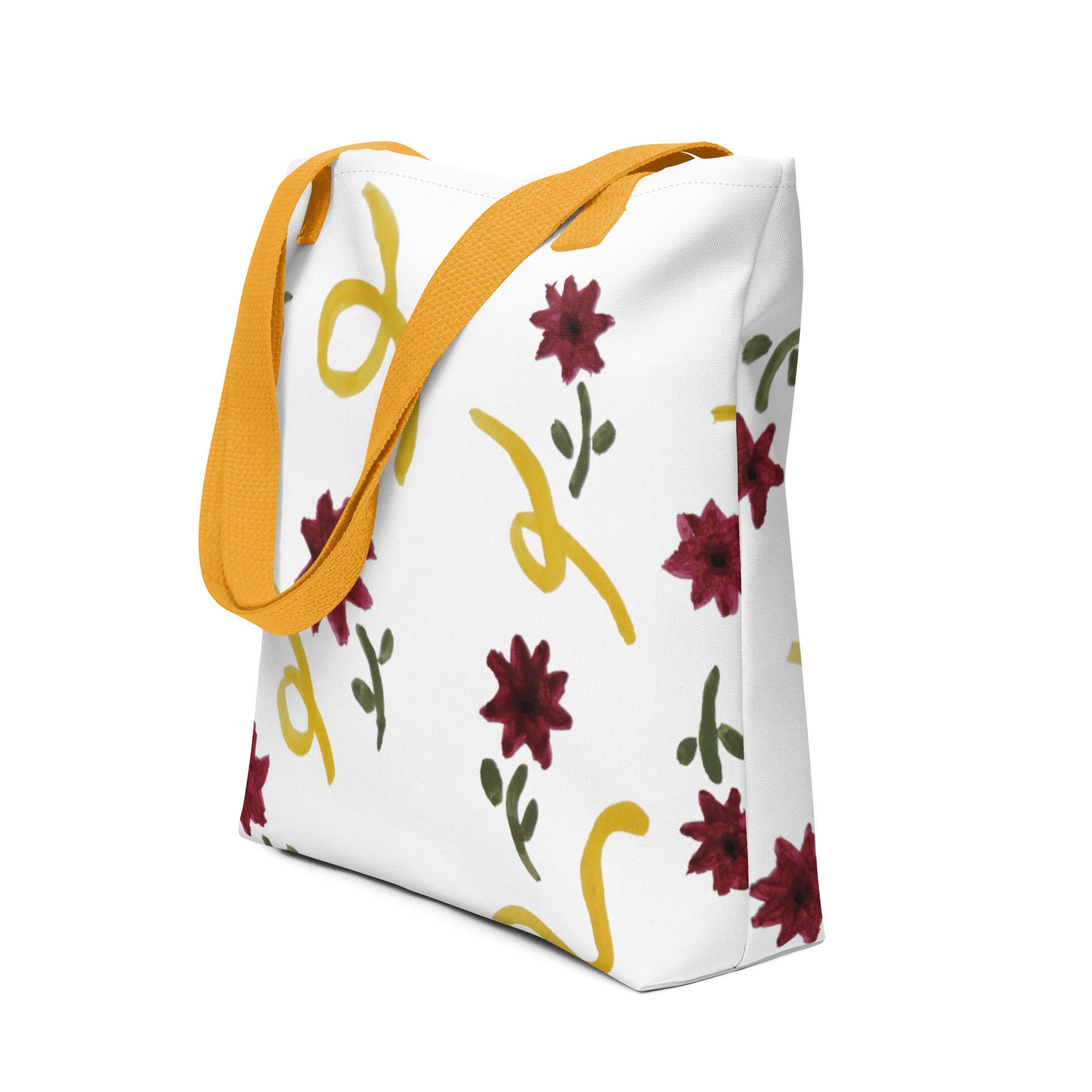 Red and yellow floral print tote bag,beach tote bag,nurse tote bag,farmers market bag,carry all,unique tote bag,minimalist tote bag,work bag